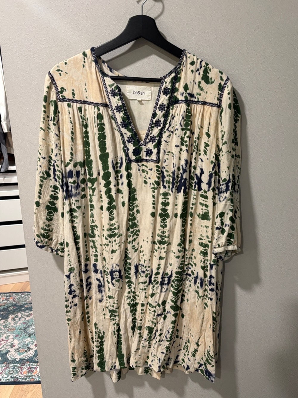 ba&sh Cream Green Blue bamboo tie dye dress